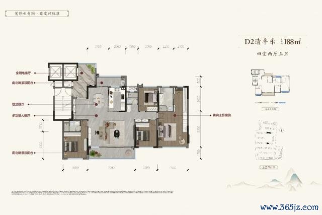 建发·书香云锦建面约188㎡户型图&样板间实拍图